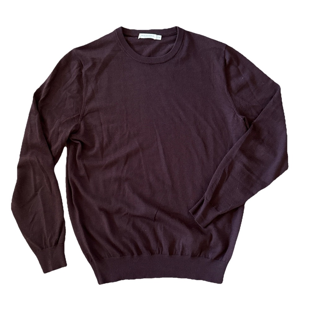Suitsupply Sweater Men Medium Merino Wool Burgundy Knit Crewneck Pullover